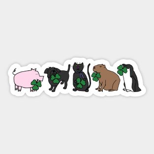 Five Animals Holding Shamrocks for St Patricks Day Sticker